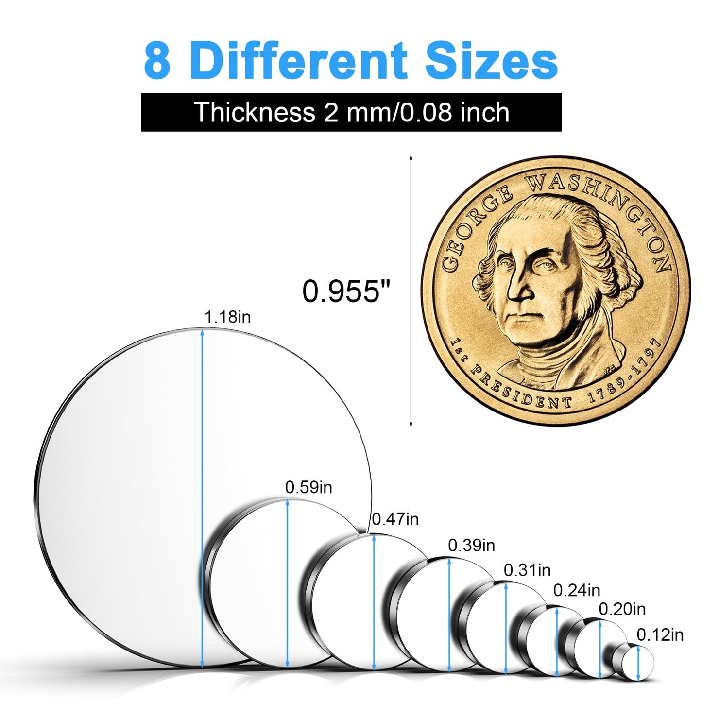 Magnets, Caturledas 600 Pack 8 Different Sizes Small Round Magnetic Rare Earth Neodymium Fridge Magnet for Home Kitchen Office School Hobby Handcraft Woodworking Miniature Model Base, Silver