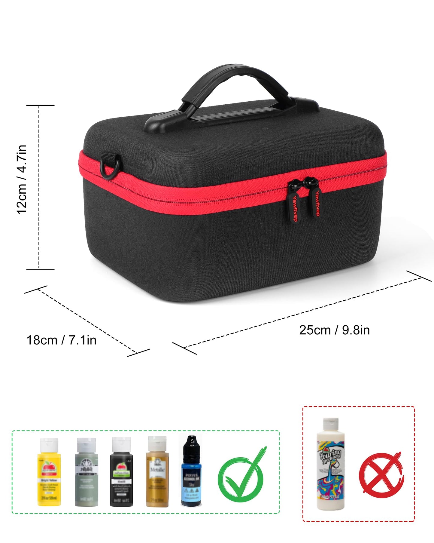 Acrylic Paint Storage Case for Bottles(2 fl oz), Craft Paint Storage Bottle Organizer, Art Supply Hard Box Organizer with Pocket for Brushes, Palette Board (Small - 24 Bottles 2 fl oz Acrylic Paint)
