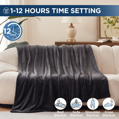 Westinghouse Electric Blanket Heated Throw, Super Cozy Soft Flannel 50"" x 60"" Heated Throw with 6 Fast Heating Levels & 2-10 Auto-Off, Machine Washable, ETL&FCC Certification, Navy Blue