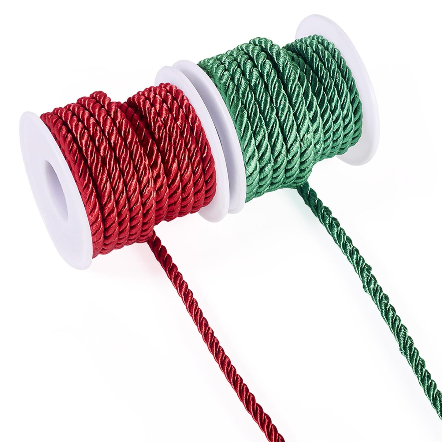 FASHEWELRY 8.74 Yards Christmas Twisted Cords 5mm Red Green Braided Silk Rope Cords Polyester Silk Cords for Macrame Bracelets Curtain Costumes Xmas Ornament, Crafts Making