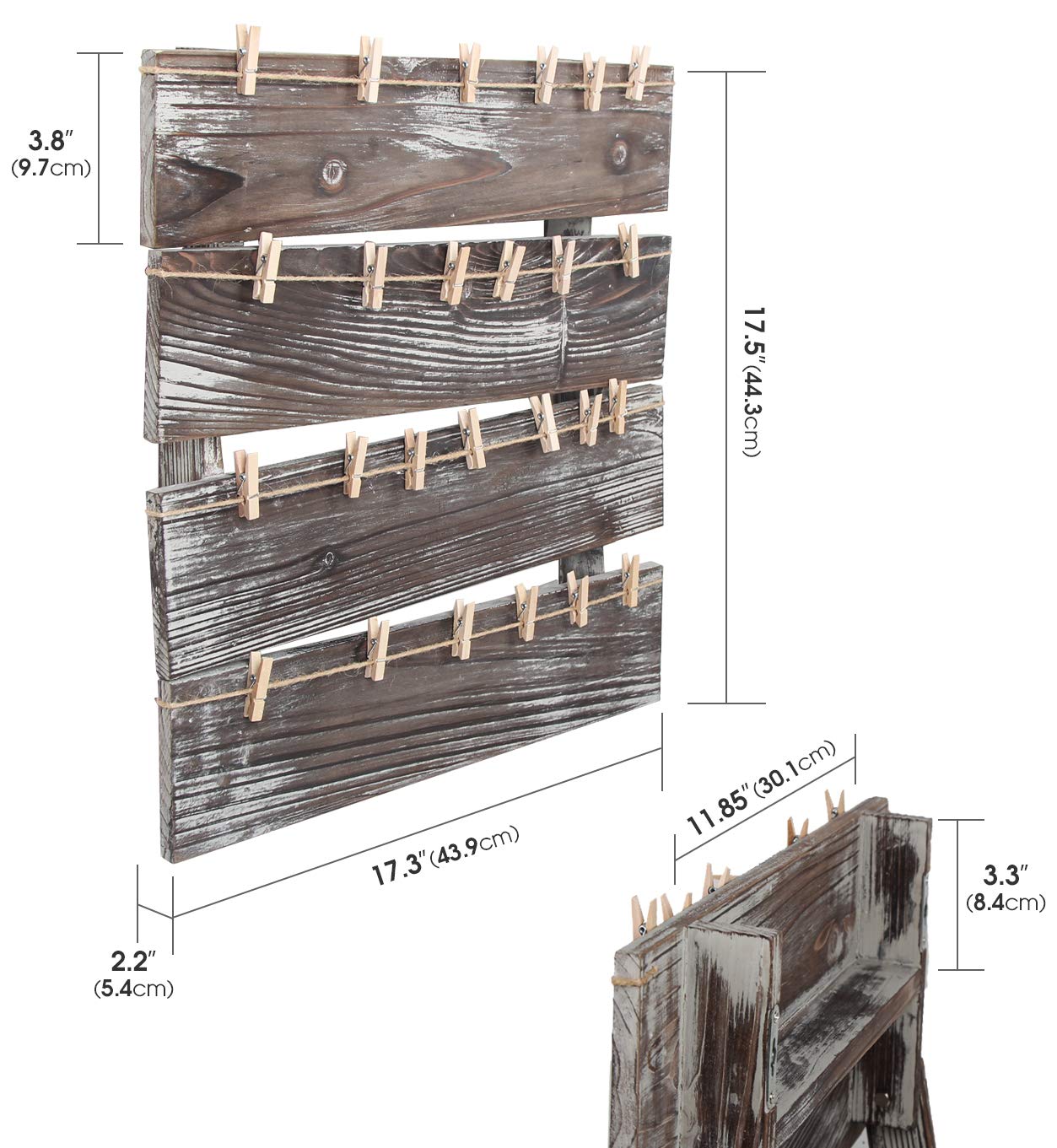 J JACKCUBE DESIGN Wall Mount Rustic Wood Clip Photo Holder, Photo Collage Frame for Multi Photo Display Wall Décor with 24 Clips 17.5 X 17.3inch - MK558A