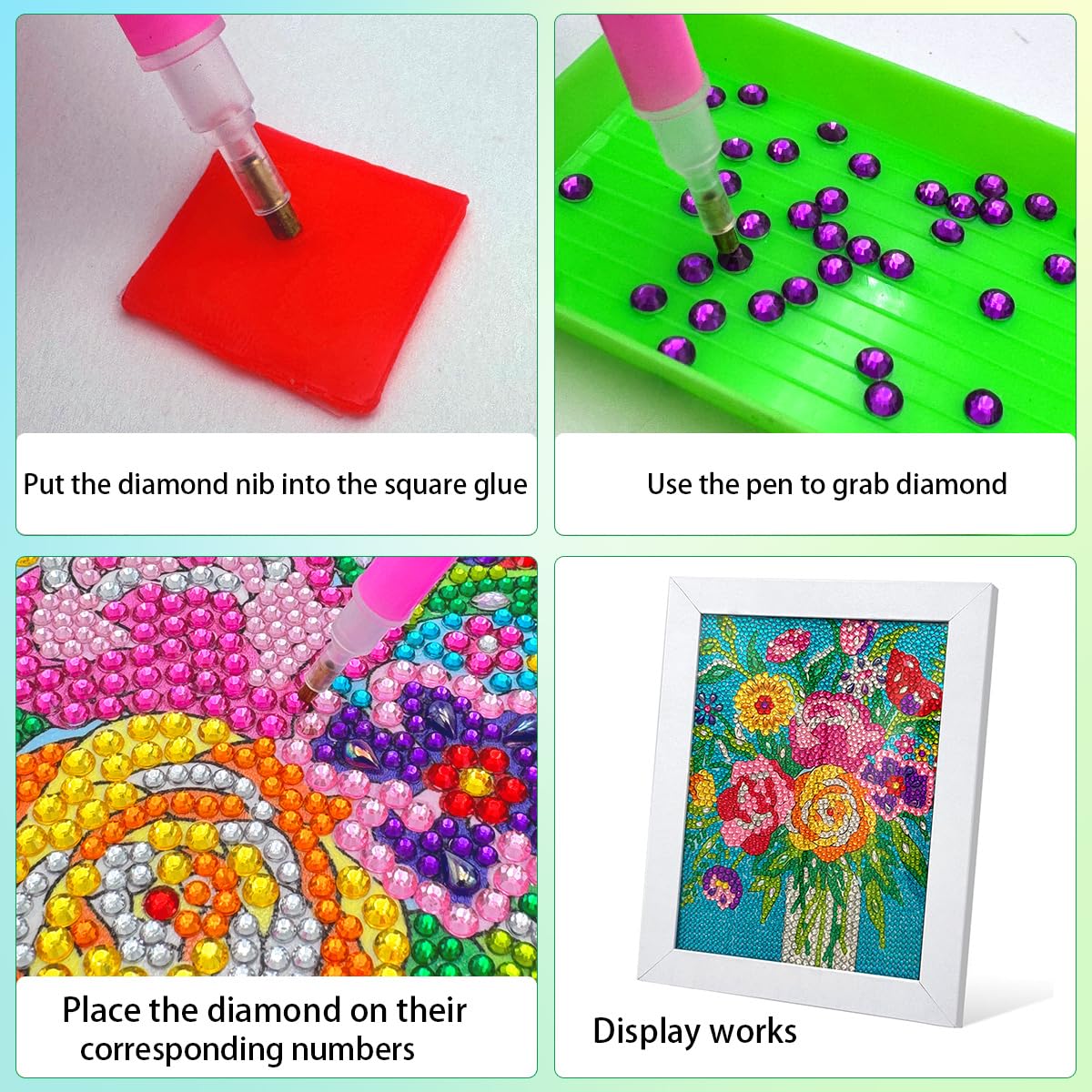QIOUOL Flower Diamond Art Painting Kits for Kids Adults Beginners with Wooden Frame Girls Art Crafts Rhinestone Gem by Number Kits,Diamond Art Kits for Teens,Birthday Gifts and Office Decor