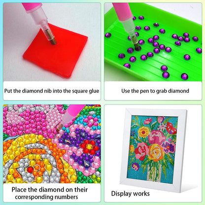 QIOUOL Flower Diamond Art Painting Kits for Kids Adults Beginners with Wooden Frame Girls Art Crafts Rhinestone Gem by Number Kits,Diamond Art Kits for Teens,Birthday Gifts and Office Decor