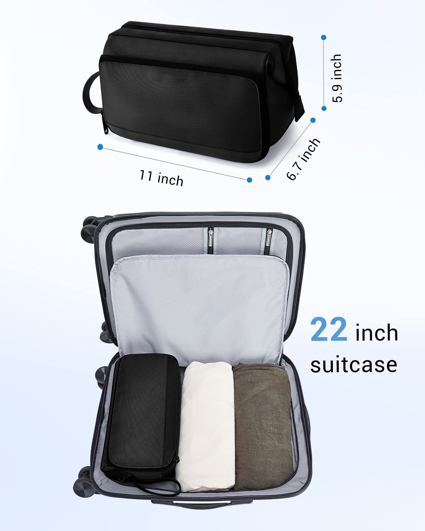 BAGSMART Toiletry Bag for Men, Wide Opening Dopp Kit Water Resistant Shaving Hygiene Organizer for Bathroom, Travel Essentials, Black