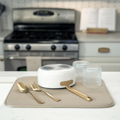 S&T INC. Dish Drying Mat - Absorbent Microfiber Kitchen Counter Pad, 16” x 18”, Large, Pure Cashmere