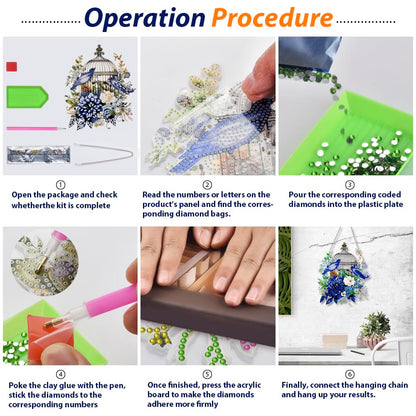 Koikify Diamond Painting Hanging Pendant Kit for Adults, Flower & Dragonfly Diamond Art Window Hanging Ornament with Double-Sided Pattern, Indoor Home Decoration and Gift
