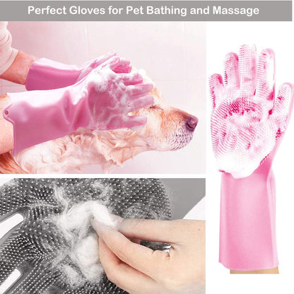Pet Grooming Gloves - Soft and Durable Silicone Scrubber for Bathing, Hair Removal for Dogs, Cats, Horses