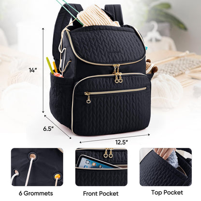 MYBAGZING Knitting Bag Backpack, Large Crochet Backpack - Crochet Bag Organizer, Yarn Storage Organizer - Yarn Holder with 10 Pockets for Crochet Accessories, Knitting & Crochet Supplies, Crochet Gift