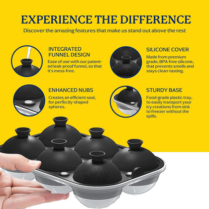 Samuelworld Large Ice Ball Mold with Lid and Bin, 2.5 Inch Ice Balls - Food Grade, Easy To Fill Round Silicone Ice Tray, Perfect Spheres Craft Ice Maker for Whiskey, Cocktails-Black (2 Pack)