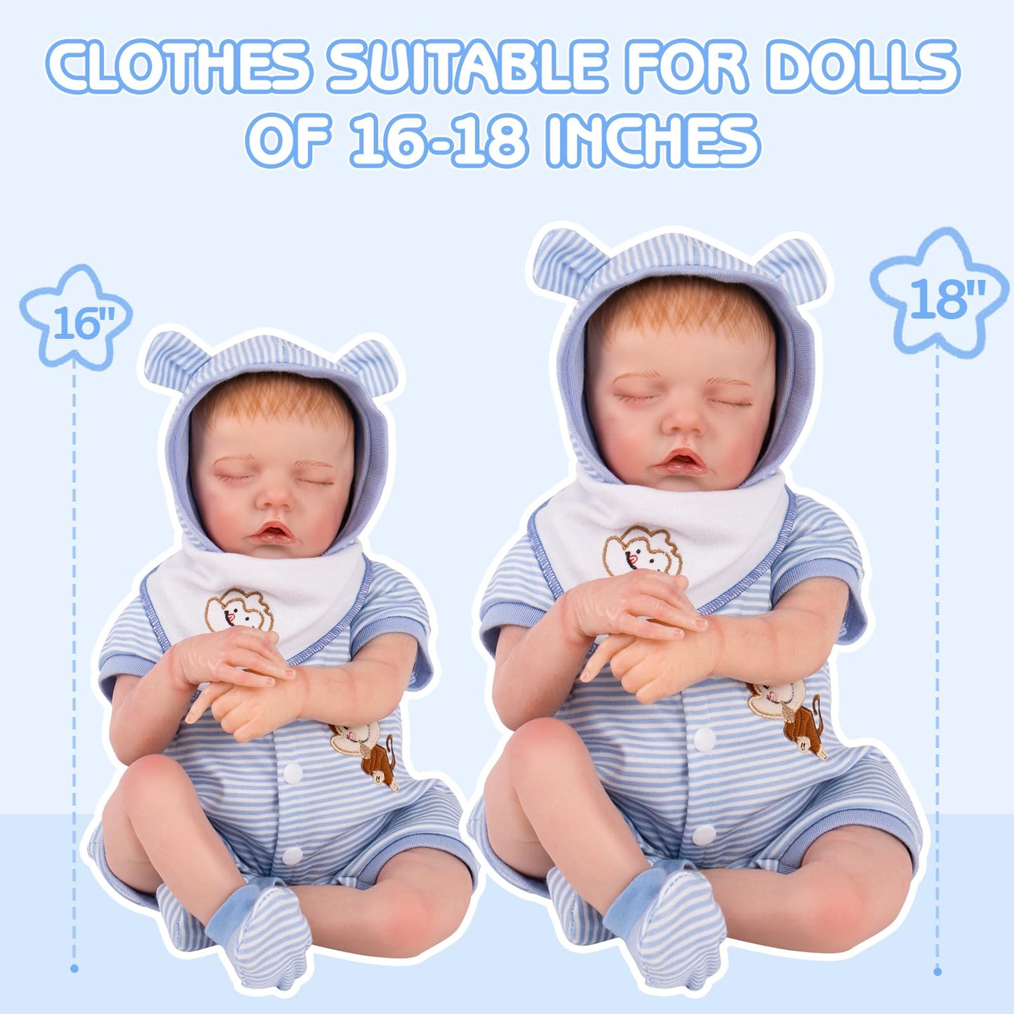 Aori 7 Pcs Reborn Baby Dolls Outfit Set with Bassinet Accessories for 16-18 Inch Newborn Doll, Blue Carrier Bed and Baby Clothes fit Newborn Doll