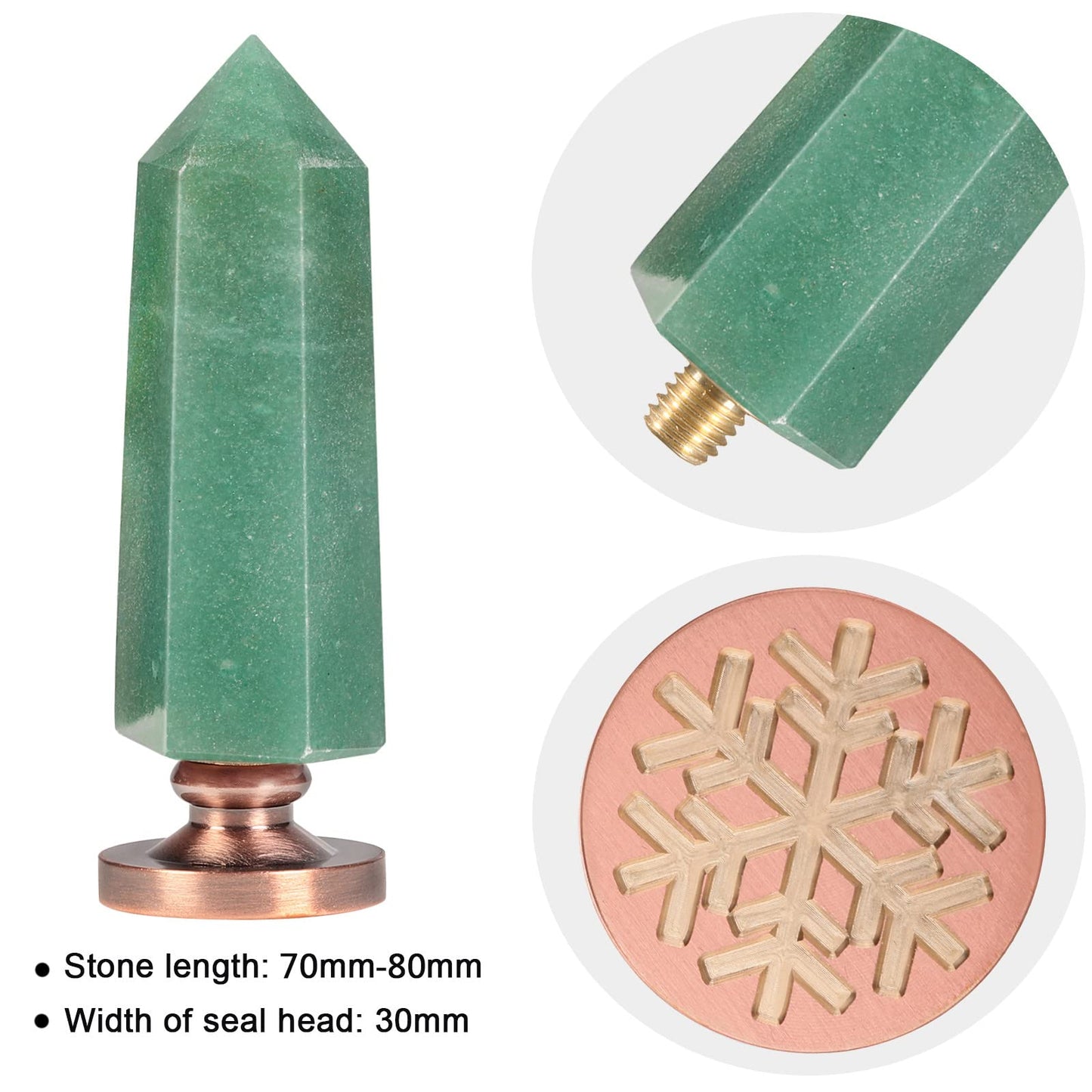 Cheungshing Green Aventurine Crystal Hexagon Prism Wax Seal Stamp, Detachable Vintage Copper Seals for Invitation Cards for Wedding Christmas Halloween Thanksgiving Gift, Snowflake Pattern