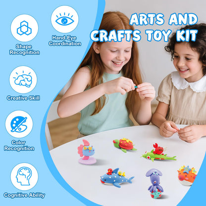 Ocean Buddies Air Dry Clay Kit for Kids - 12 Marine Animal Models with 4 Colors & Sculpting Tools, Ultra Light & Soft Modeling Clay Set, Non-Toxic DIY Arts and Crafts Gift for Boys & Girls Ages 3+