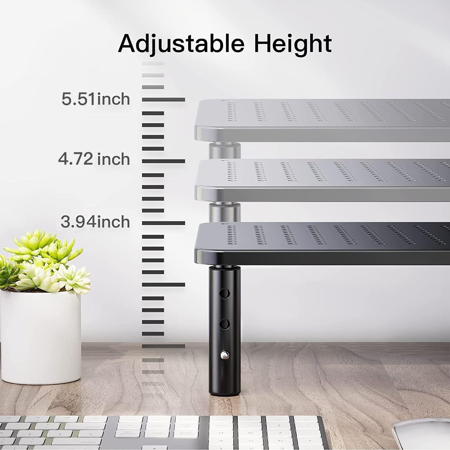 HUANUO Monitor Stand for Desk, Computer Monitor Stand Height Adjustable, Monitor Riser for 2 Monitors, Laptop Stand for Desk, 2 Pack, Black