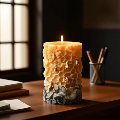 3D Bee Honeycomb Flower Pillar Candle Mold, Silicone Molds for Epoxy Resin Candle Making Wax Aromatherapy & DIY Wax Soap, Home Decoration Handmade Crafts