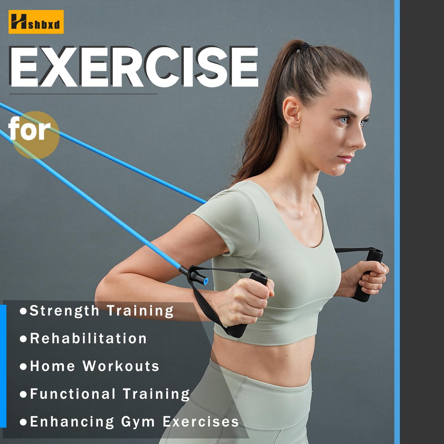 Single Resistance Bands with Handles for Working Out Women and Men, Exercise Bands with Door Anchor, Stretch Bands for Home Workouts, Simple Guide Included (Extra light-yellow-10 lbs)