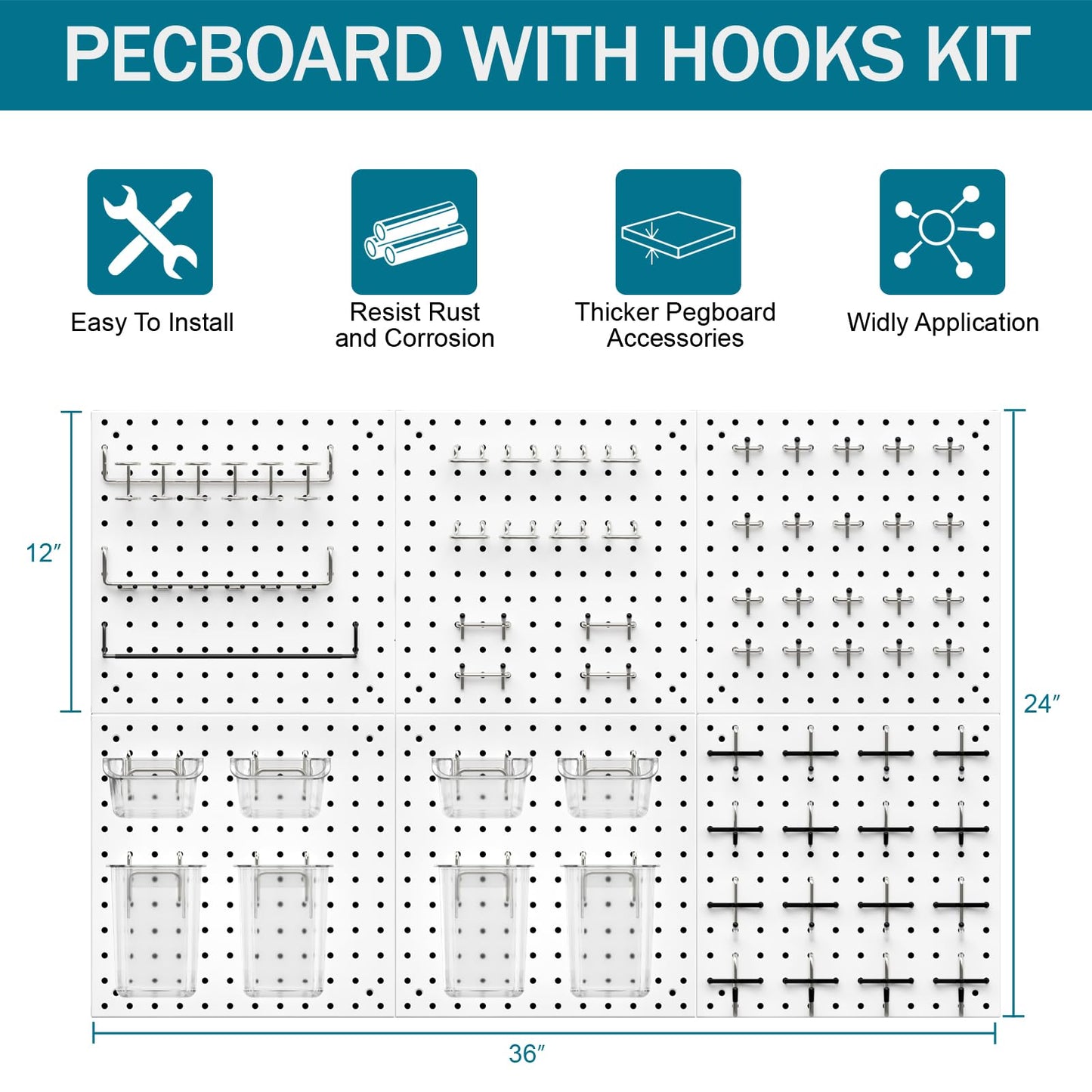 Daanxw Peg Board Kit, Includes Pegboard and Accessories,with Hooks and Bins,Peg Board Wall Organizer for Office,Ornaments Display,Crafts Organization (129, White)