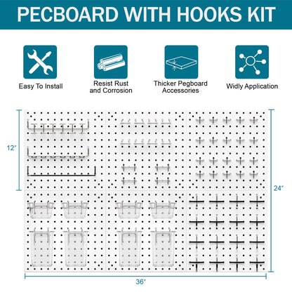 Daanxw Peg Board Kit, Includes Pegboard and Accessories,with Hooks and Bins,Peg Board Wall Organizer for Office,Ornaments Display,Crafts Organization (129, White)
