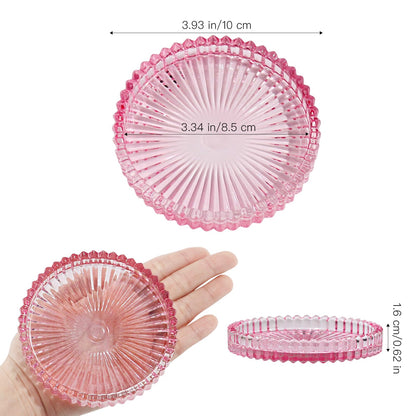 CHOCSTAY Glass Pillar Candle Holder, 4" Pink Candle Plates Set of 6, Glass Candle Holders for Wedding, Party, Holiday, Home Decor, Table Centerpiece