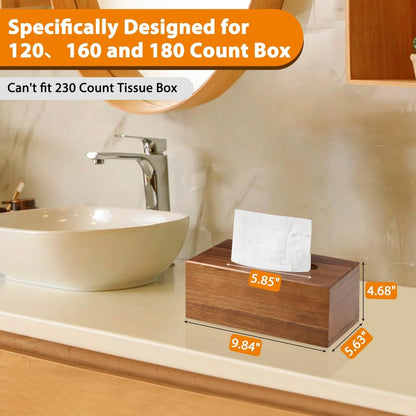 2 Pack Wood Tissue Box Cover Rectangular- Acacia Wood Rectangle Wooden Tissue Box Holder for Tabletop Night Stands Bathroom Office - Decorative Facial Cube Tissue Box Cover for Modern Farmhouse Decor