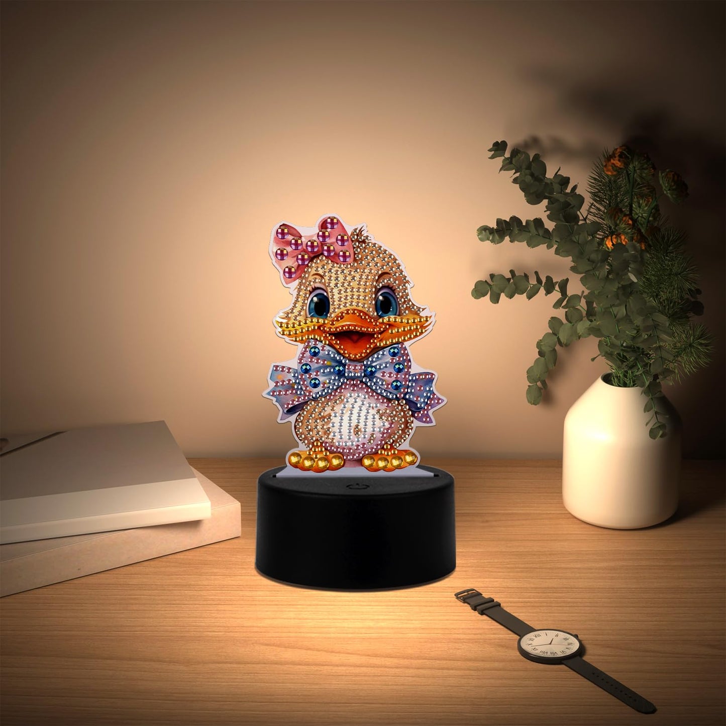 JZHYOAN Diamond Painting Night Light for Adults, Diamond Art Table Lamp Birthday Gift, Duck Art Accessories LED Light, DIY Mosaic Set for Adult, Woman, Gem Painting Table Lamp for Bed Room