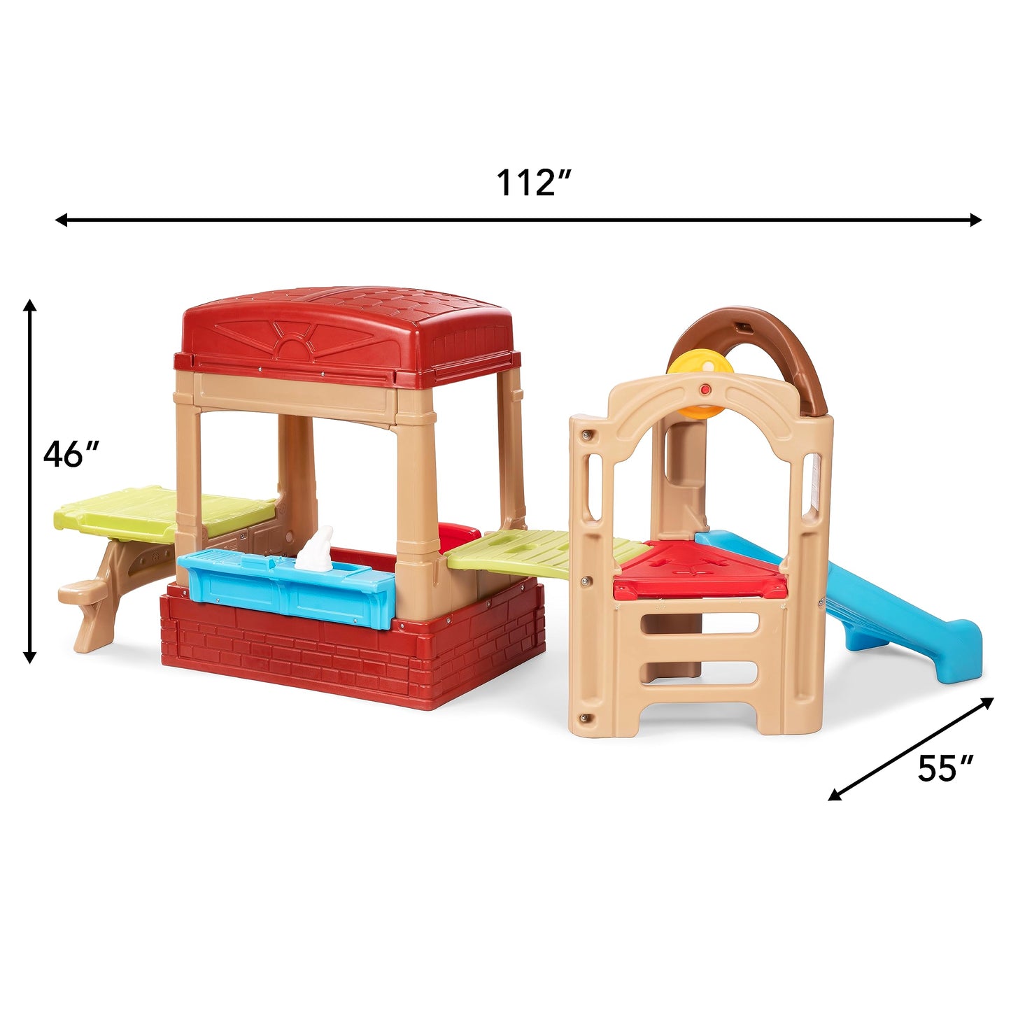 Simplay3 Sunny Slide and Climb Picnic Playhouse - Indoor or Outdoor Backyard Playset for Kids with Kitchen, Picnic Table, Toddler Slide, Working Door, Kids Ages 18 Months to 6 Years