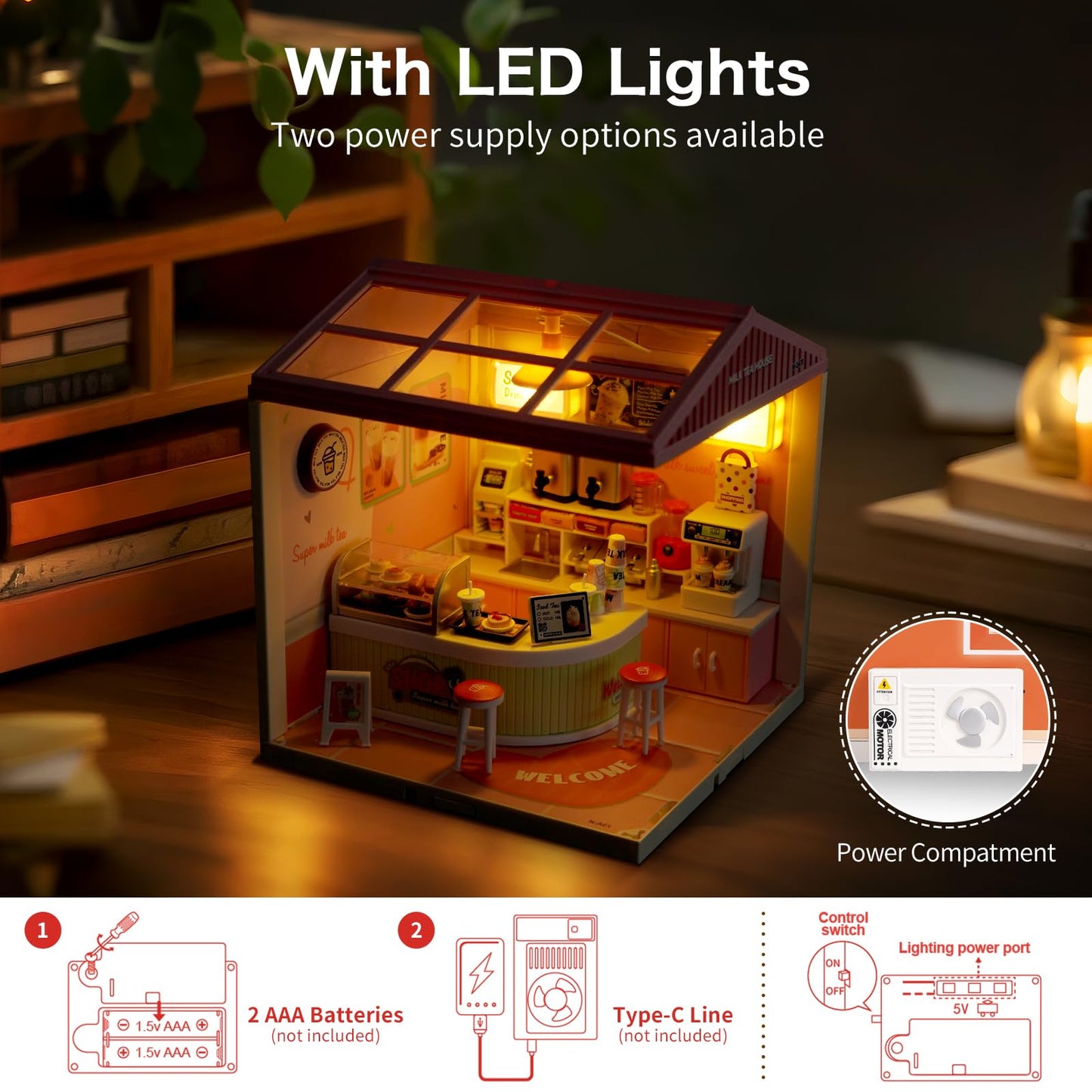 Hallisun LED Building Blocks for Adults, 1:24 DIY Miniature Dollhouse Kits with Roof & Dustproof Cover, Tiny House Toy Building Sets for Kids Ages 8-12-15, Birthday Hobbies Gift for Men Women Boy Girl