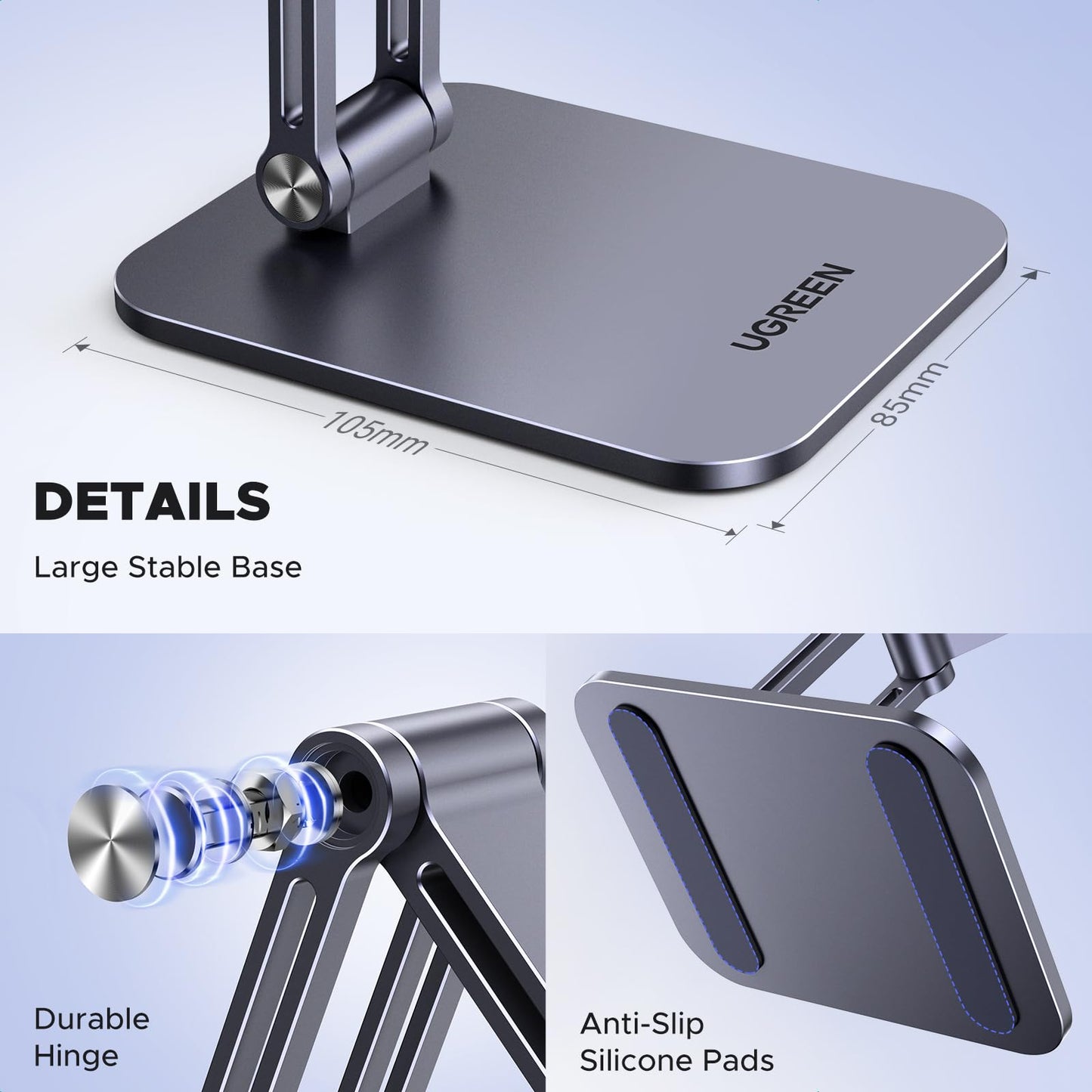UGREEN Magnetic Phone Stand Compatible with MagSafe Holder for Desk Ergonomic Design Adjustable, Aluminum Cell Phone Stand Compatible for iPhone 17 Air 16 15 14 13 12 Pro Max and MagSafe Case, Grey