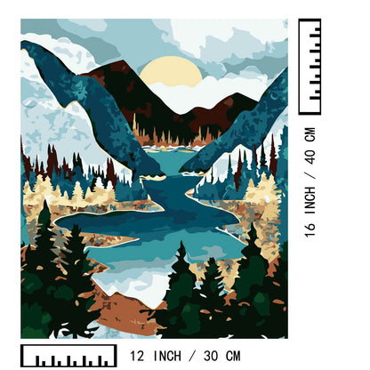 BAISITE Paint by Numbers Kit for Adults Beginners,12" Wx16 L 2 Pack Canvas for Painting Kits for Adults in Colorful Box-Sunset Lake Mountains1112