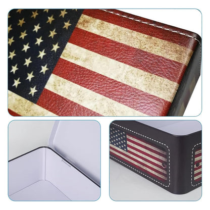 DreamsEden Decorative Storage Box & Pen Holder, Desktop Pen Pencil Cup Organizer Tin Box with Padlock Keepsake Container Office Home Patriotic Decor (American Flag)