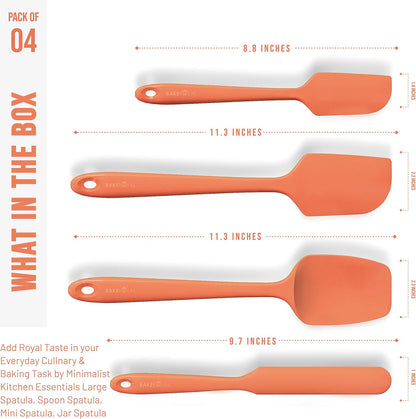 Silicone Spatula Set - 4-Piece Heat Resistant Rubber Spatulas for Nonstick Cookware - Orange