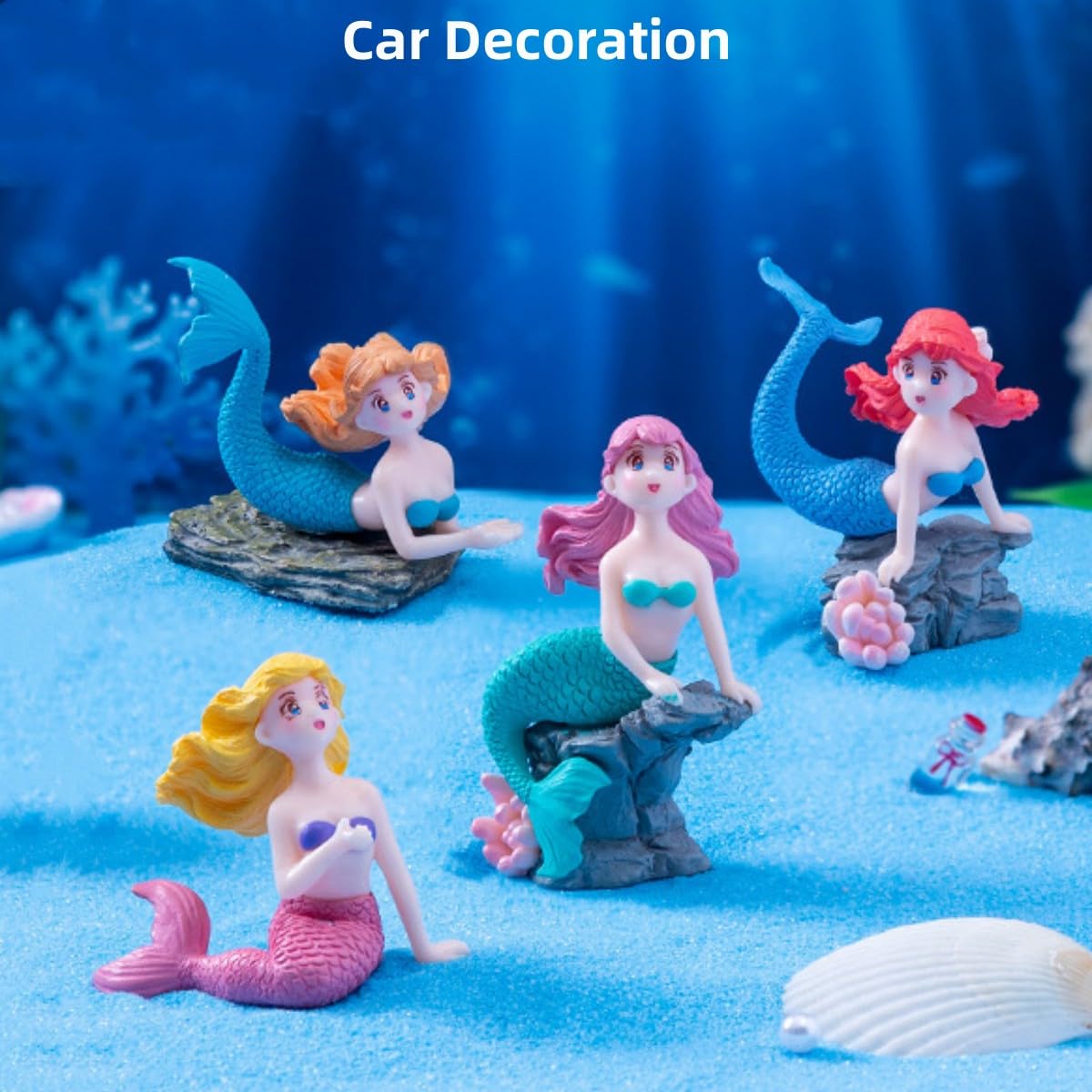 Mermaid Fairy Garden Accessories，Miniature Mermaid Figurines for Crafts, Terrarium, Miniature Moss Landscape Decorations, Birthday Cake Decoration， Car Decor， Party Supplies, Ideal Gifts, 4 Pcs