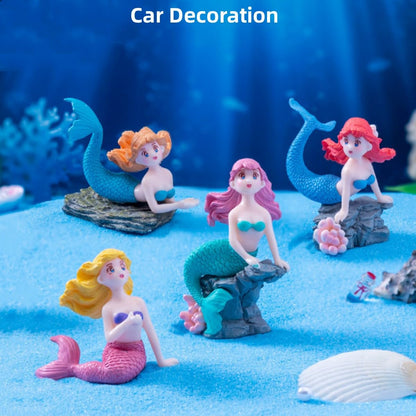 Mermaid Fairy Garden Accessories，Miniature Mermaid Figurines for Crafts, Terrarium, Miniature Moss Landscape Decorations, Birthday Cake Decoration， Car Decor， Party Supplies, Ideal Gifts, 4 Pcs