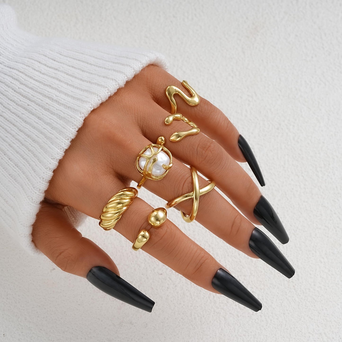 FAXHION 12PCS Gold Stackable Rings Set for Women, 18K Gold Plated Open Stacking Knuckle Ring, Adjustable Chunky Signet Band Statement Ring for Gift