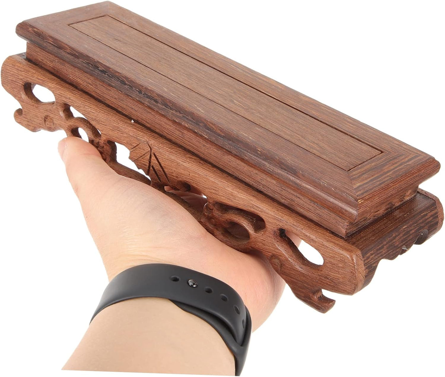 YARNOW Wooden Base Decorative Planter, Rectangle Flower Vase Stand for Home Plant Holder