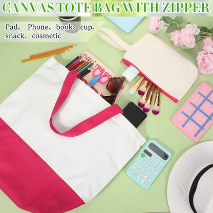Sanwuta 24 Pcs Canvas Tote Bags Bulk 18.5" Cotton Cosmetic Bags Reusable Shopping Tote with Handles(Multicolor)