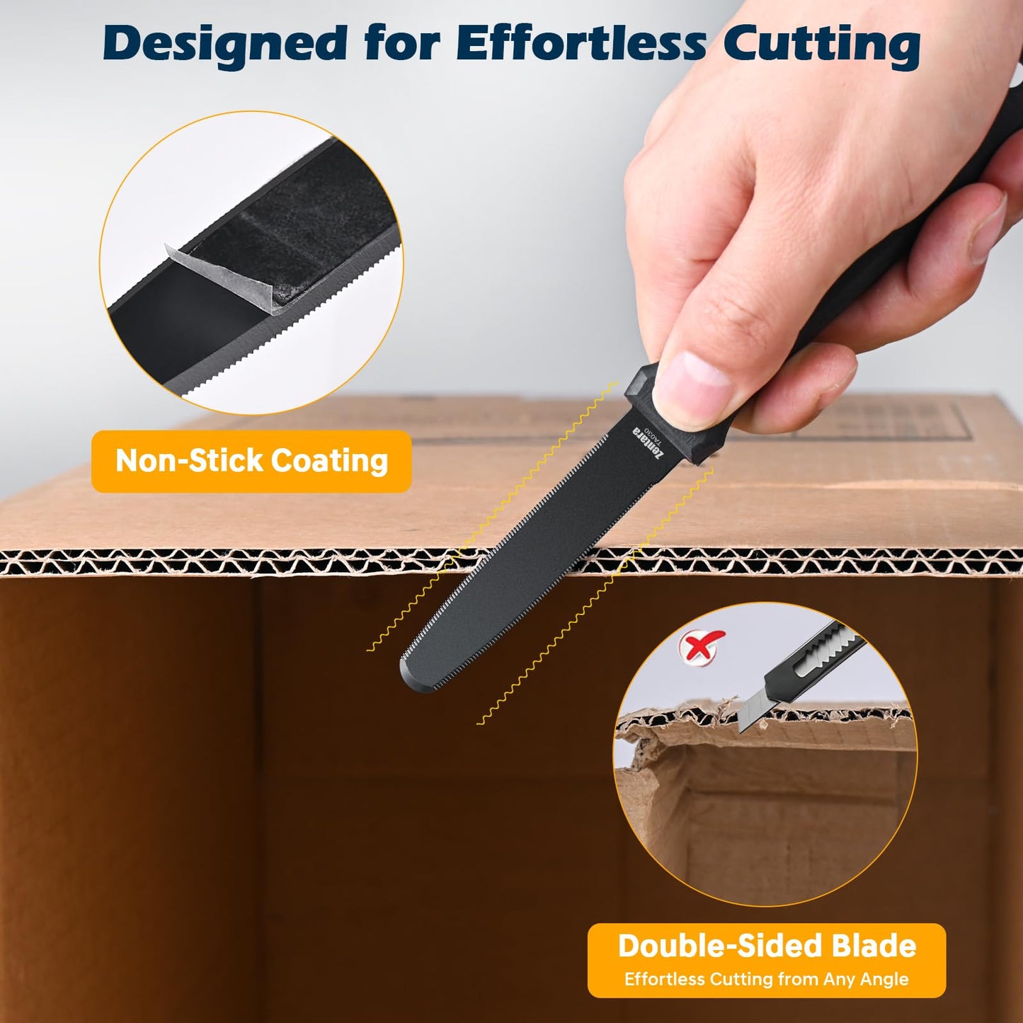 Zentara 2-Pack Cardboard Cutter – No Blade Replacement, Serrated Corrugated Knife for Precision Box Cutting, DIY Crafting, and Recycling –Heavy Duty Ergonomic Handle & Anti-Stick Coating