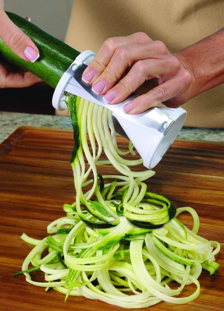 2.76"L 2.76"W 6.32"H, Veggetti Veggie Slicer, Dual Stainless Steel Blade Vegetable Cutter for Thick or Thin Noodle