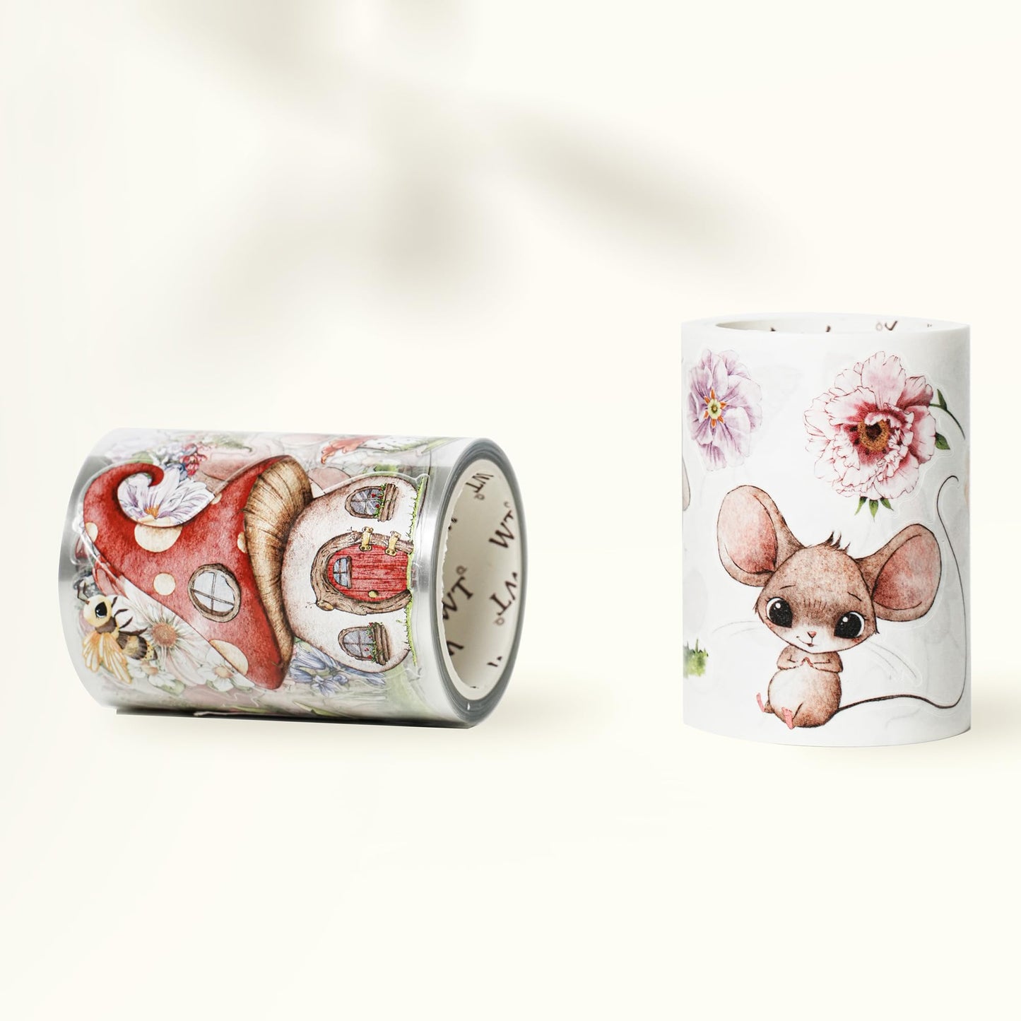 WT Pre-Cut Squeaky Mischief Wide PET Tape, 1 Roll, Original Playful Cartoon Mice & Whimsical Garden Designs, Transparent Clear Adhesive Tape for Scrapbooks, Junk Journals, Planners, DIY Crafts & Gifts