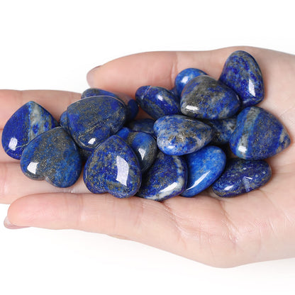 10 PCS Lapis Lazuli Natural Heart Crystals Set Thicken Heart Shaped Polished Stones Palm Love Gemstones Bulk Wholesale Reiki Energy Balancing Meditation Carved Palm Worry Stone Gift