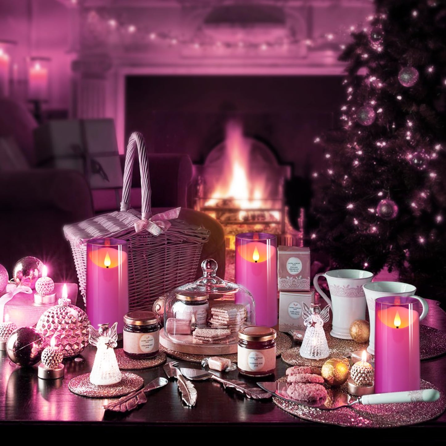 NURADA 3"x6"Flickering Flameless Candles: 3D Wick Unbreakable Acrylic Battery Operated LED Pillar Candles - Battery Candles with Remote and Timer for Table Wedding Centerpieces Party Decor Purple