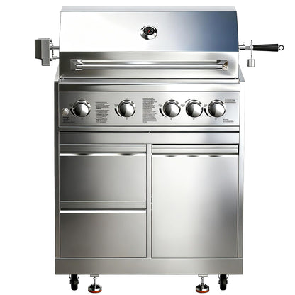 BODEGA 30 Inch Propane Gas Grill, 4x12000-BTU Gas Grill & 1x10000-Infrared Back Burner, Stainless Steel 5-Burner Propane Grill for Outdoor Kitchen, Rotisserie Chicken Fork Kit | Backyard BBQ, Camping.