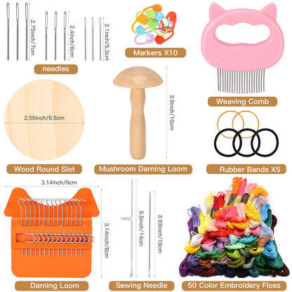 Caydo Speedweve Darning Mini Loom Kits Machine with 50 Color Threads, Sock Darning Mushroom Egg, Complete Darning Kit for Beginners Quickly Mending Jeans Socks, DIY Artful Patterns, Repair Clothes