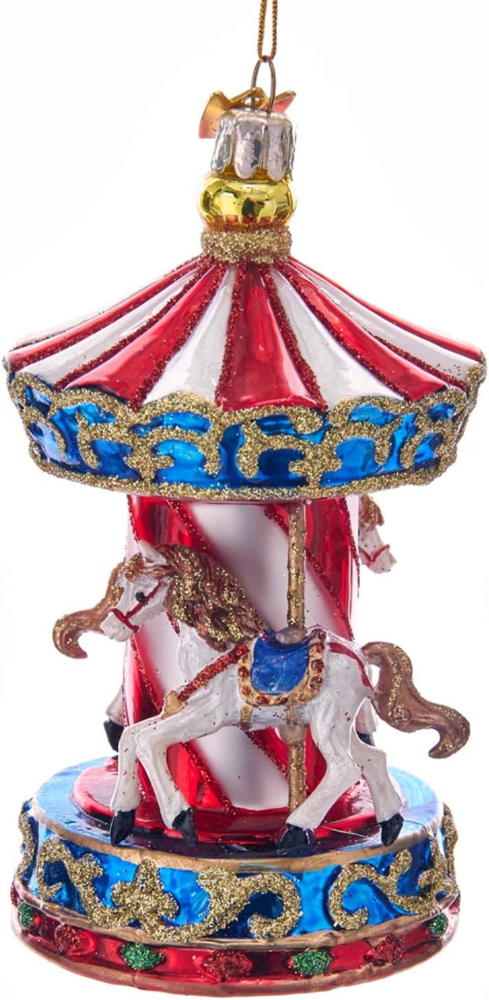 Noble Gems Carousel Merry Go Round Glass Christmas Ornament - NB1360