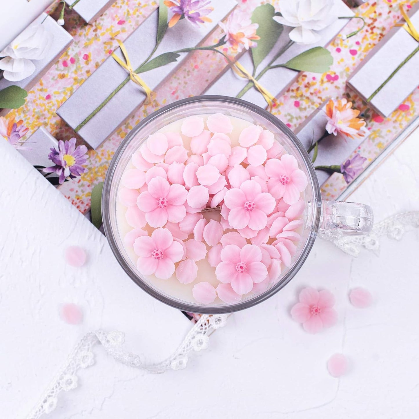 Romantic Sakura Cup Scented Soy Candle, Birthday Gift Wedding Favor
