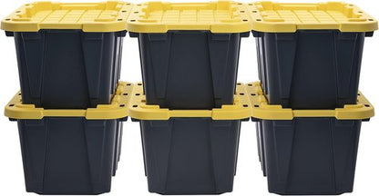 CX Black & Yellow 12-Gallon Heavy Duty Storage Bins - Stackable, Weather-Resistant Design | 6 Pack (12.51H x 16.3W x 21.8D)