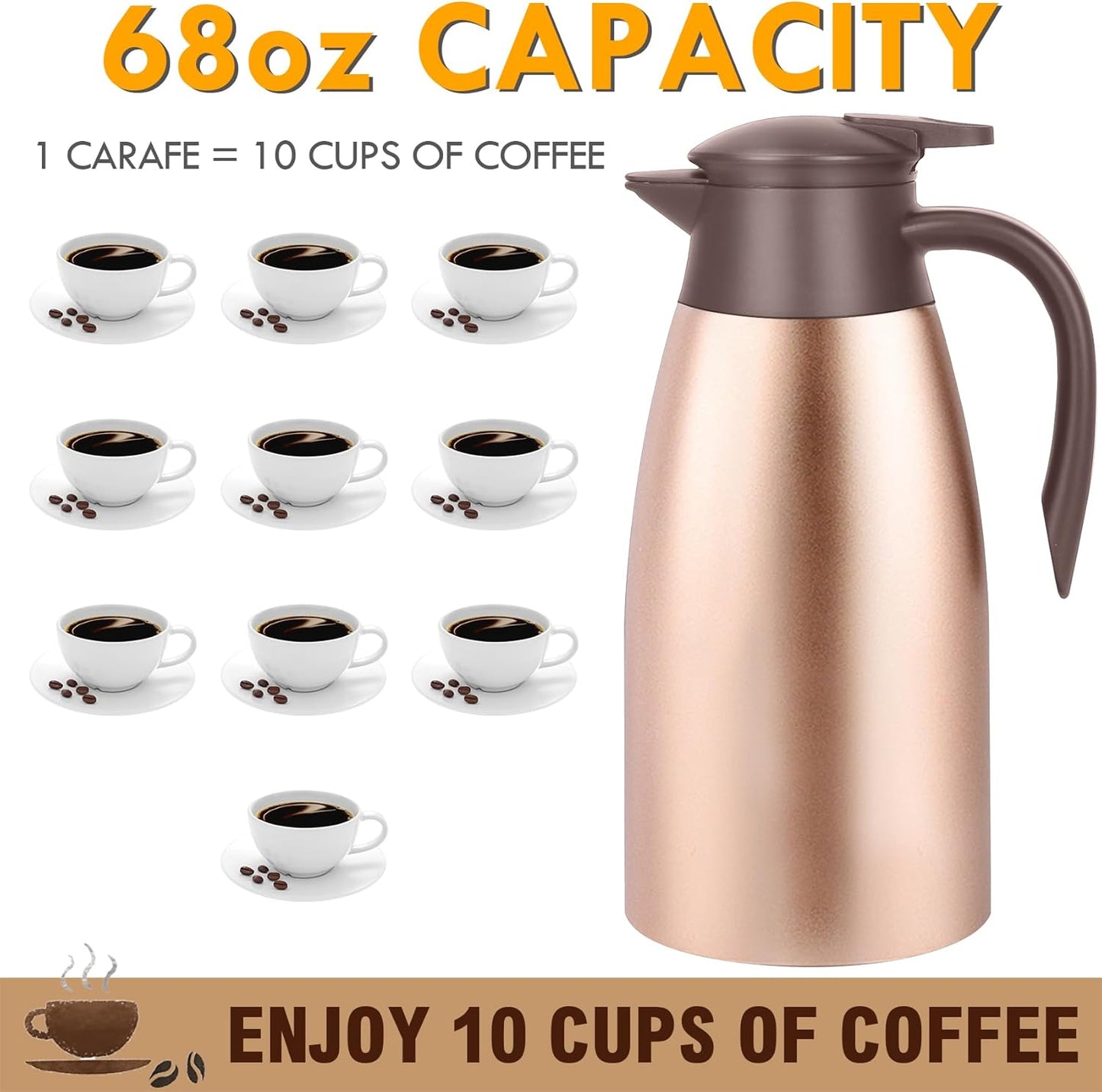 GearRoot 2pcs 68oz Thermal Coffee Carafe, Insulated Stainless Steel Coffee Thermos for Hot Beverages