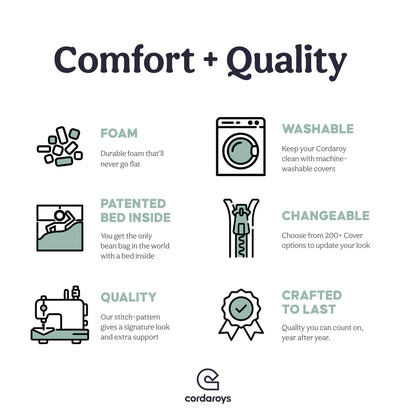 CordaRoy's Plush Bean Bag - Convertible Bean Bag Chair - Machine-Washable Plush Fabric Cover - for Basement, Living Room, Game Room, Dorm & More - Queen Size - Indigo | Made in The USA