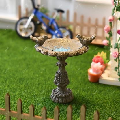 iLAND 1/12 Scale Garden Accessories Outdoor Miniature Birdbath Fountain & 2 Lion Wall Reliefs Mini Ornaments for Garden Dollhouse Décor Dollhouse Accessories