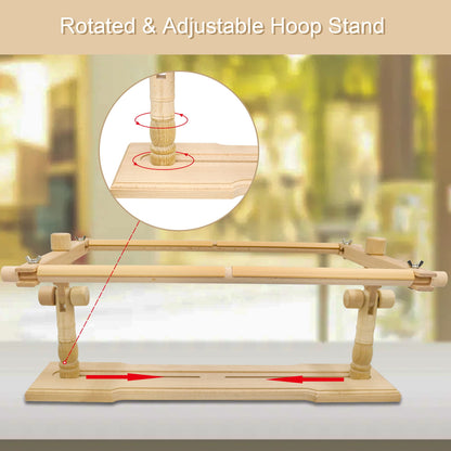 Rotated Table Embroidery Frame Stand - Adjustable Cross Stitch Scroll Frame, Beech Wood Quilting Frame Needlepoint Holder Stretch Bar for Stitching Sewing Craft