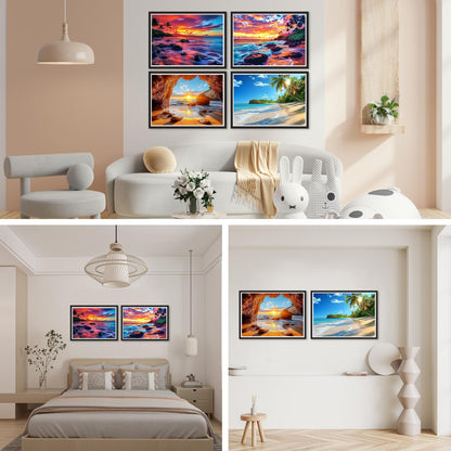 SENQAO 4 Pack Beach Diamond Art Kits for Adults, Sunset DIY 5D Diamond Painting Kits Full Drill Diamond Dots Paintings with Diamonds Gem Art and Crafts Home Decor 12x16inch